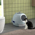 Cat Litter Box Toilet with Litter Scoop Enclosed Drawer, Front Entry Top Exit, Easy To Clean Blue