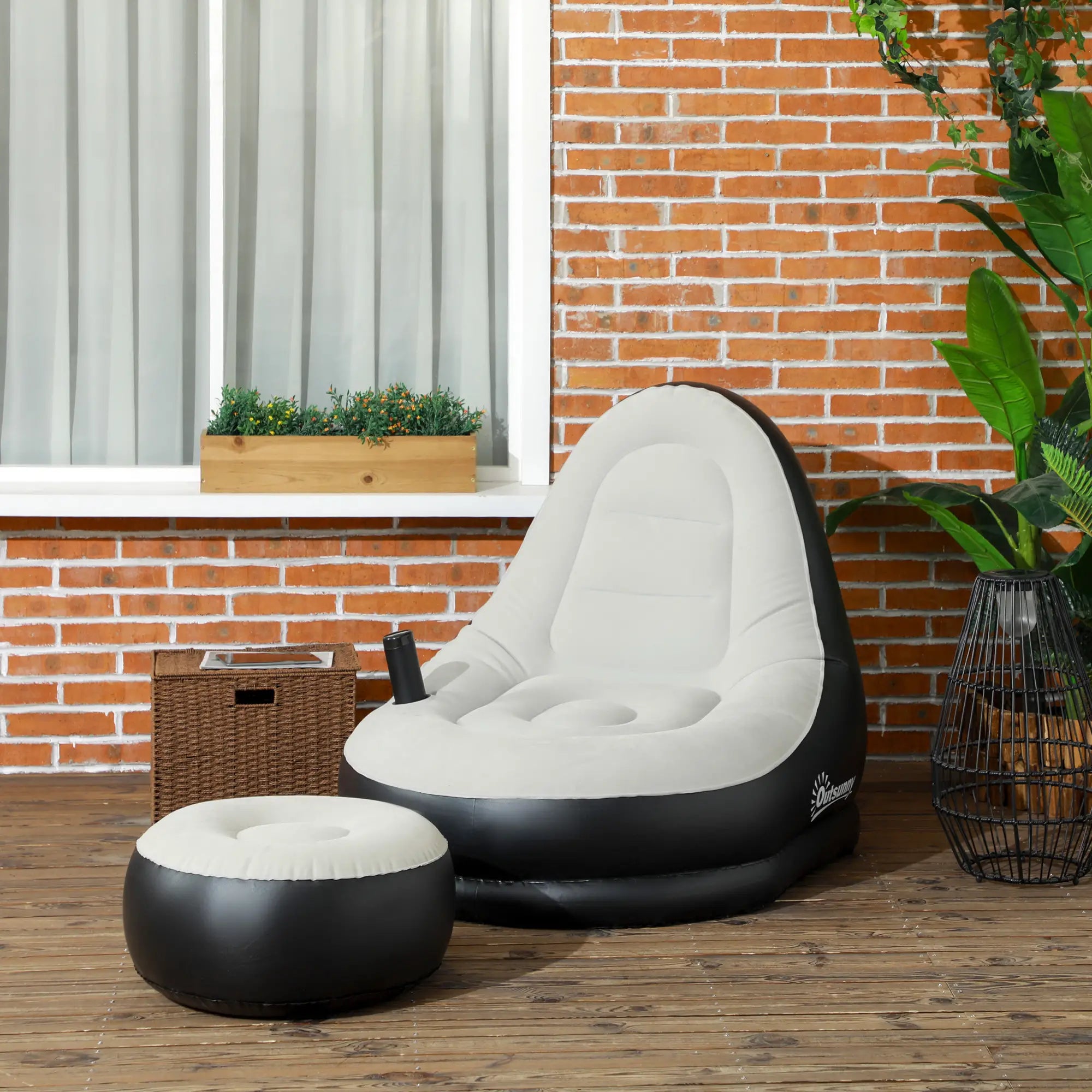 Inflatable Tub Chair and Footstool, Grey