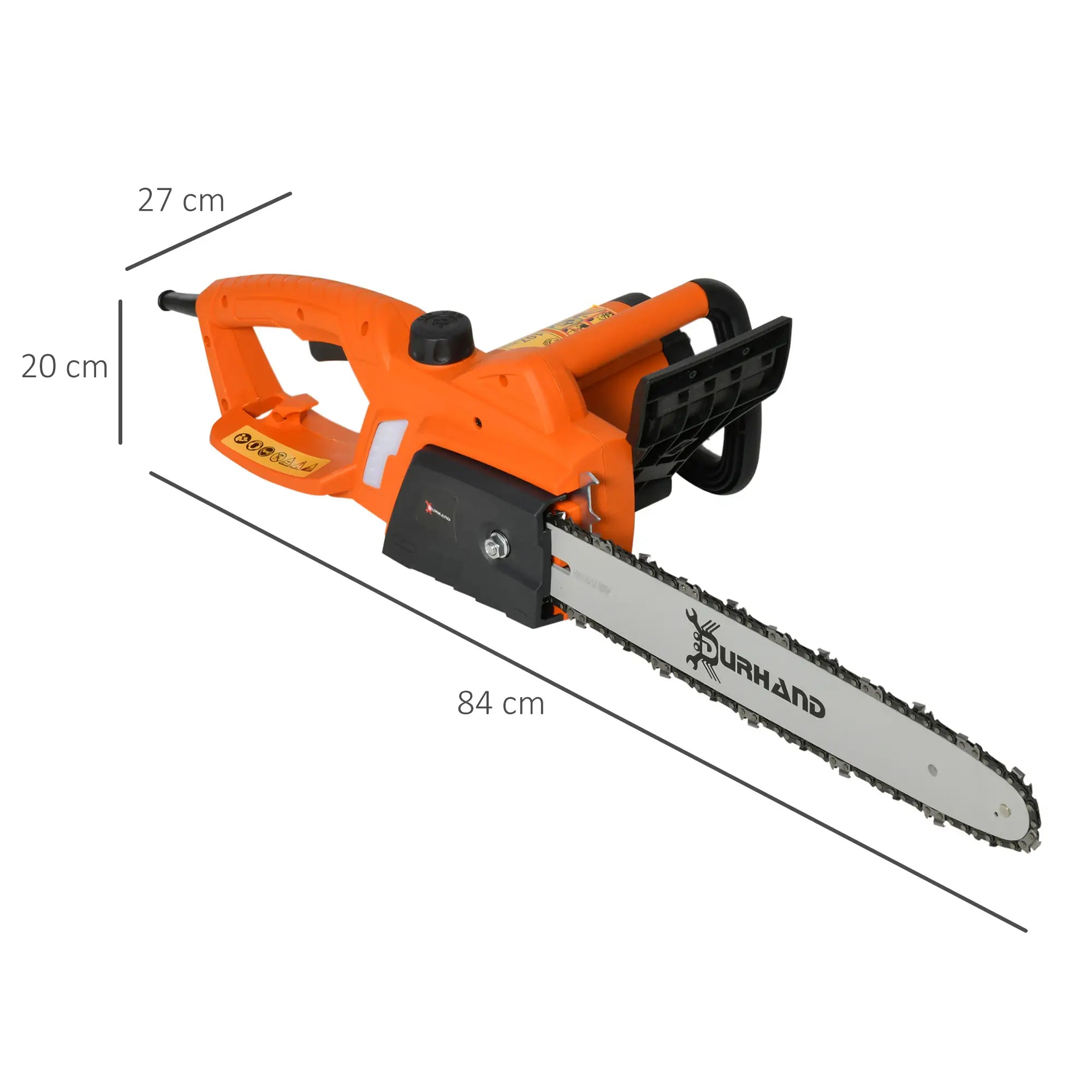 Aluminium Electric Chainsaw with Double Brake Protection and Blade Cover, 2000 W, 40 cm, for Wood, Trees and Branches, Orange