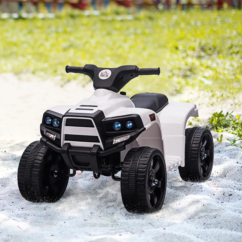 6V Kids Electric Ride on Car, ATV Toy, Quad Bike with Headlights, Horn, for Toddlers 18-36 Months White