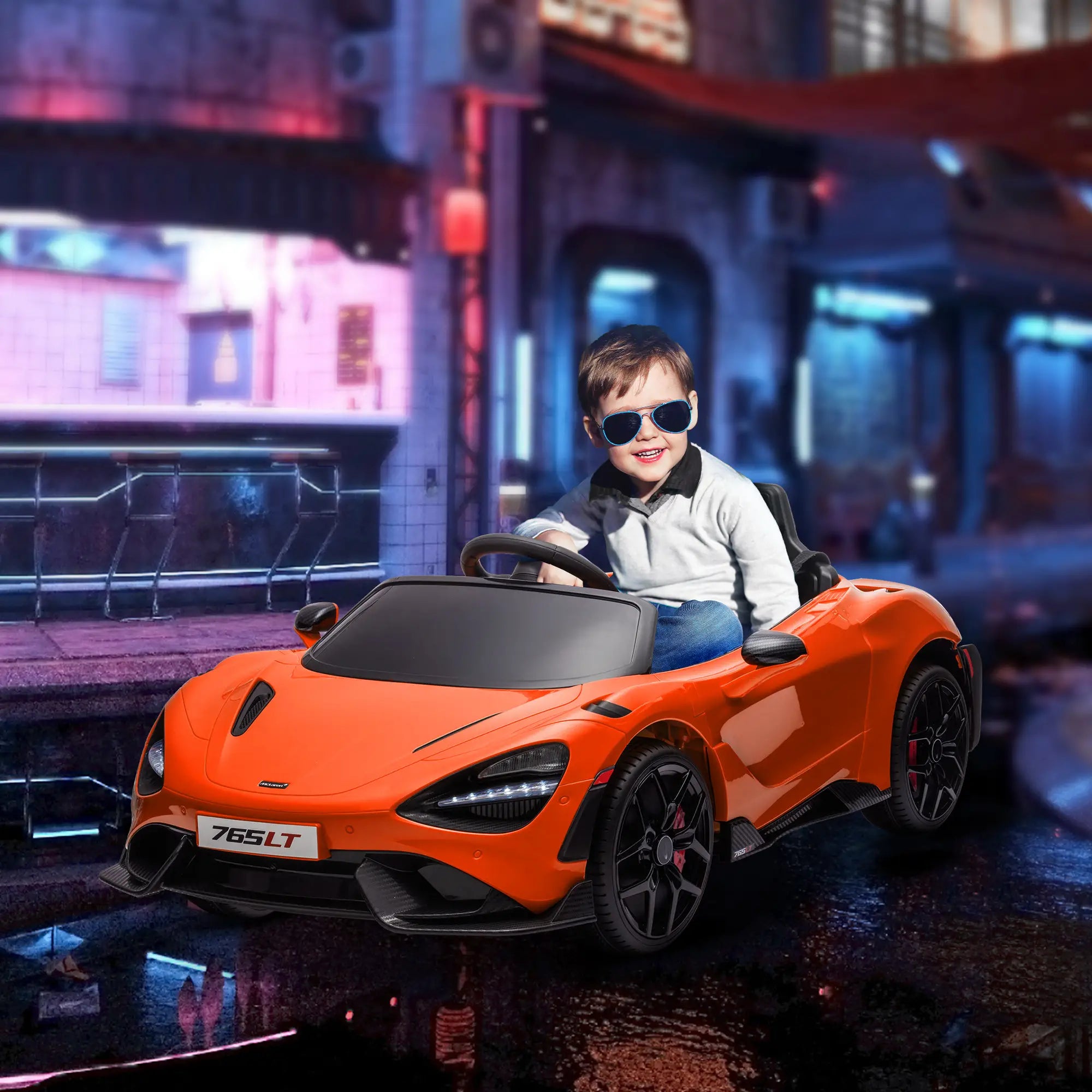 McLaren 765LT Licensed 12V Kids Electric Ride on Car with Butterfly Doors, Remote Control, Transport Wheels, Orange
