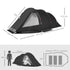 3-4 Man Tunnel Tent, Two Room Camping Tent with Windows, Portable Carry Bag, for Fishing, Hiking, Sports, Festival - Black