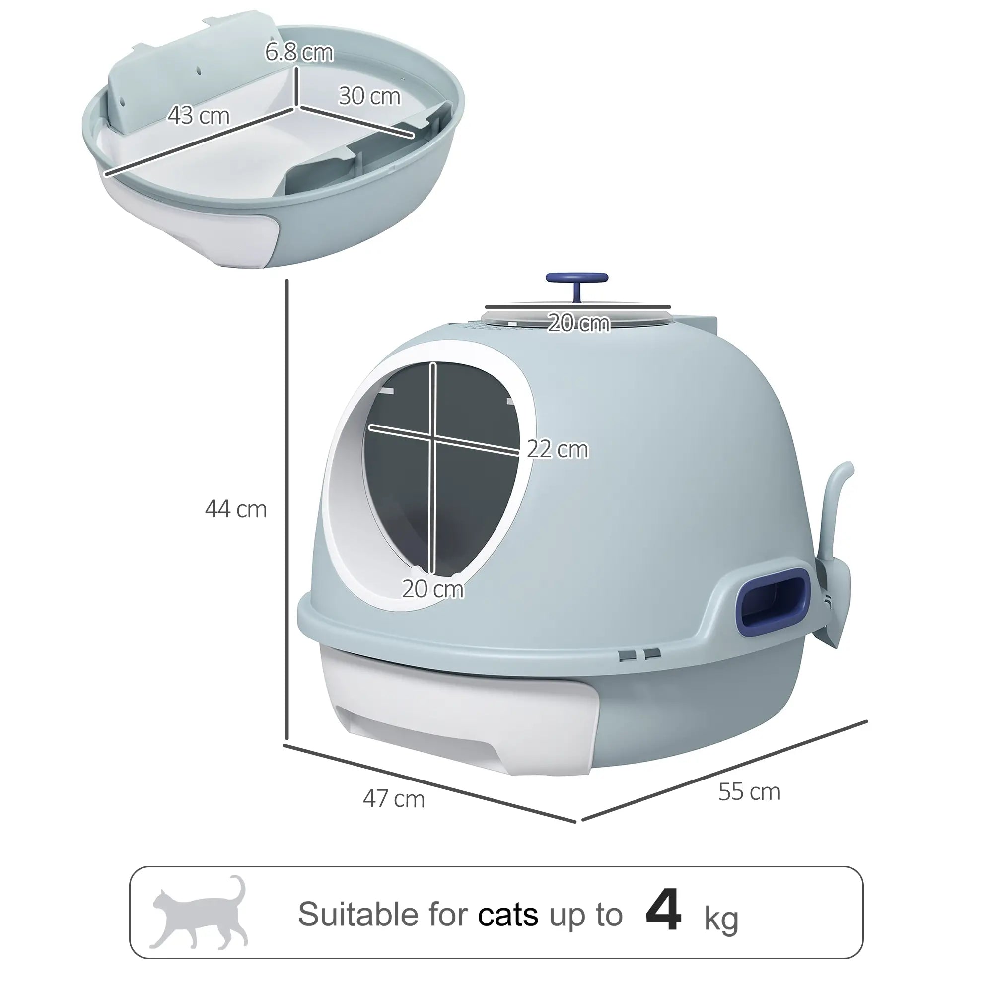 Cat Litter Box Toilet with Litter Scoop Enclosed Drawer, Front Entry Top Exit, Easy To Clean Blue