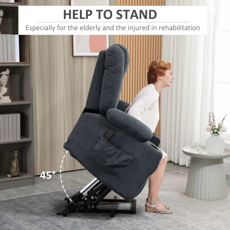 Oversized Riser and Recliner Chairs for the Elderly, Fabric Upholstered Lift Chair for Living Room with Remote Control, Side Pockets, Cup Holder,