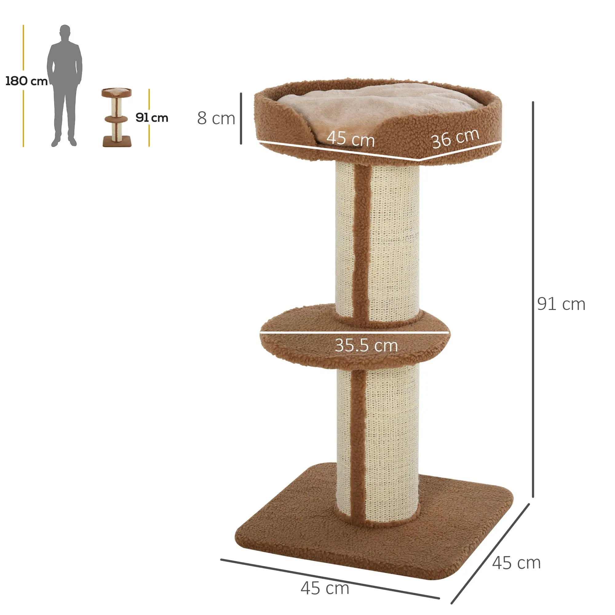 91cm Cat Tower Scratching Posts Cat Tree for Indoor Cats Kitten Activity Centre Brown