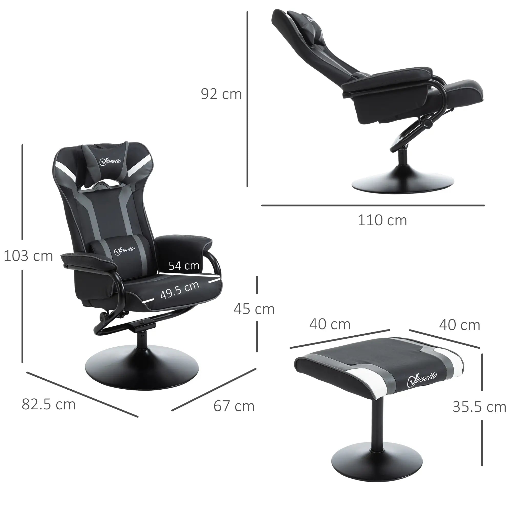 Reclining Chair and Stool Set, Recliner Chair with Headrest, Gaming Chair with Lumbar Support, Pedestal Base for Home Office, Grey Bargain Clearance Centre
