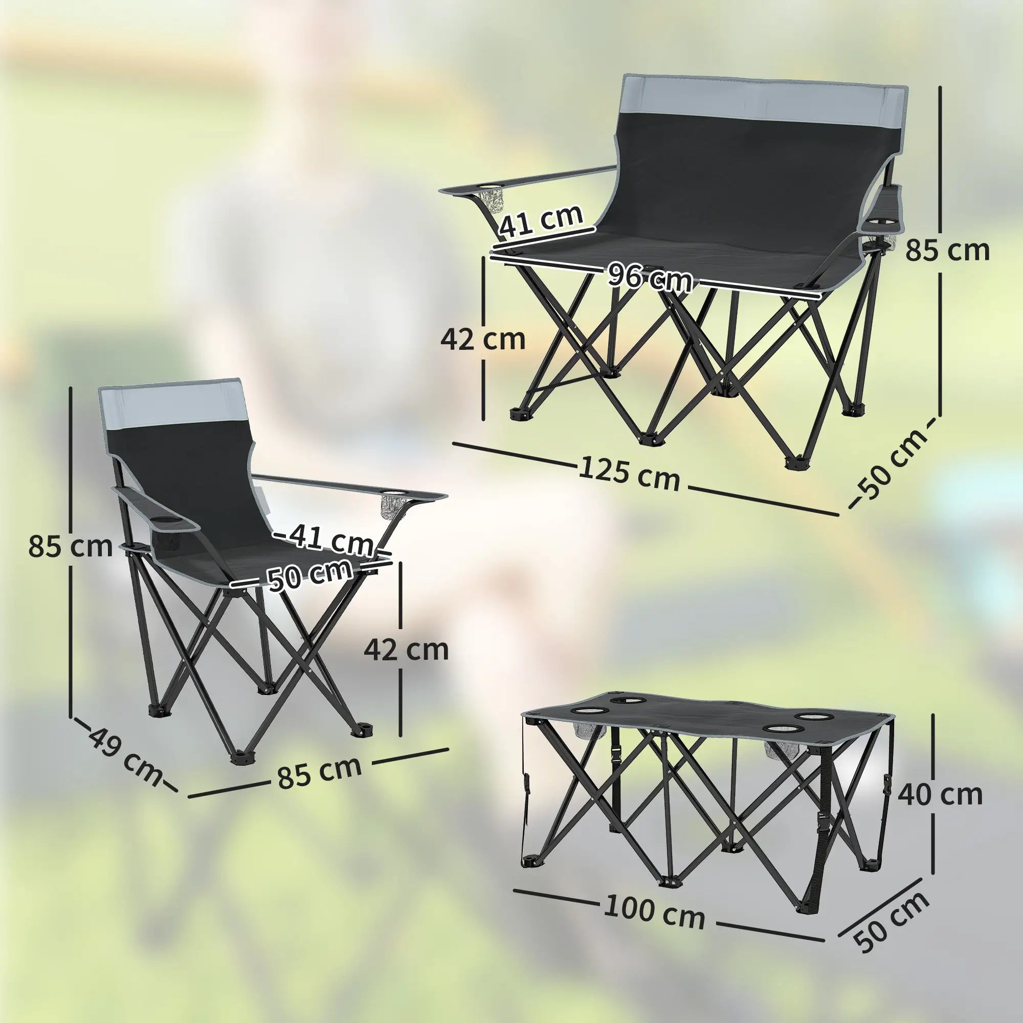 Four-Piece Portable Picnic Table Set - Grey