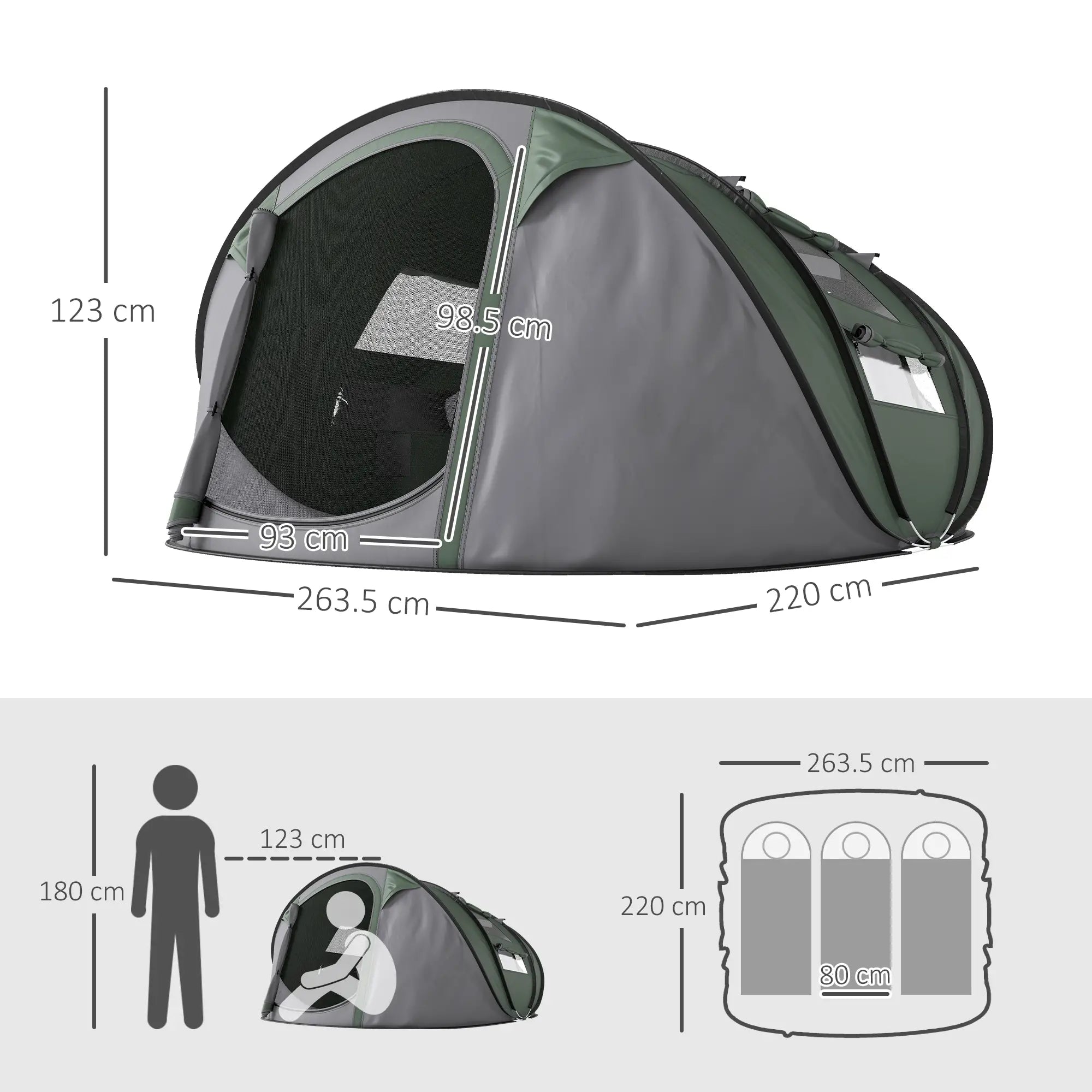 4 Person Pop-up Camping Tent Family Tent with Ground Sheet, 4 Windows and Portable Carry Bag for Beach Outdoor Trip, Dark Green