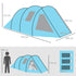 3-4 Man Tunnel Tent, Two Room Camping Tent with Windows, Portable Carry Bag, for Fishing, Hiking, Sports, Festival - Blue