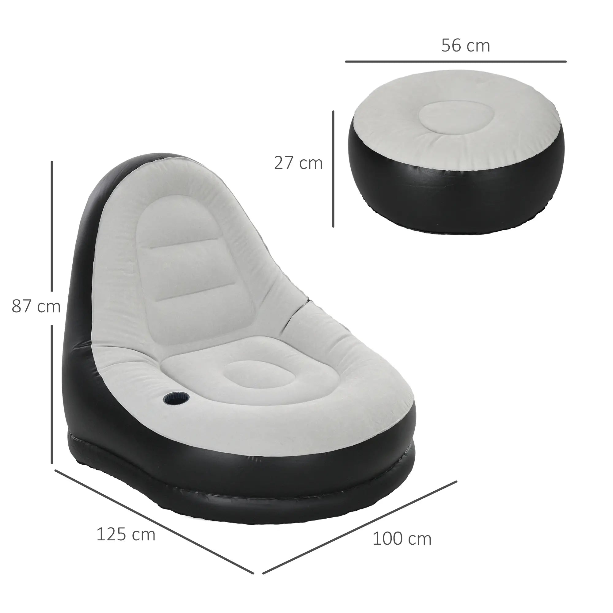 Inflatable Tub Chair and Footstool, Grey