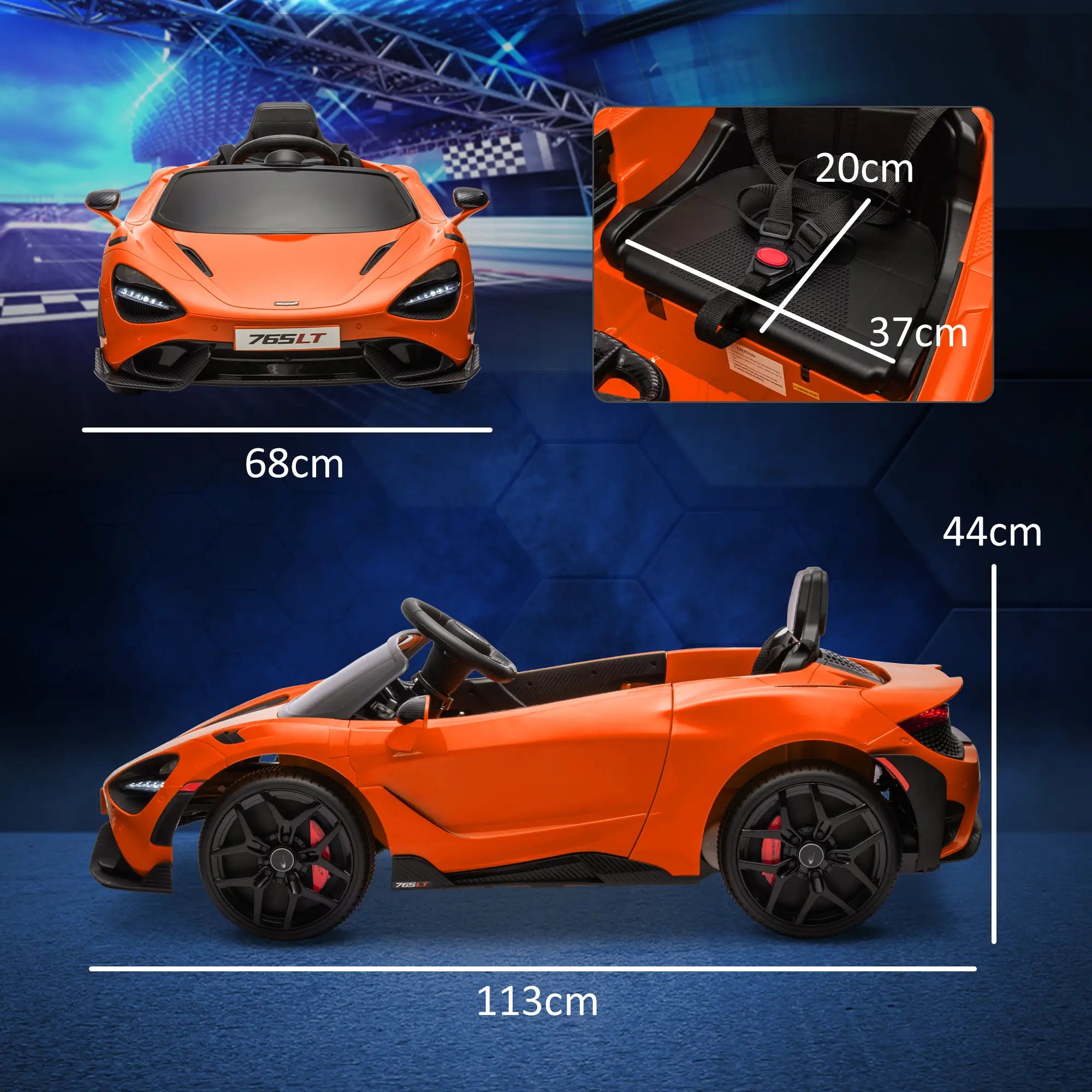 McLaren 765LT Licensed 12V Kids Electric Ride on Car with Butterfly Doors, Remote Control, Transport Wheels, Orange