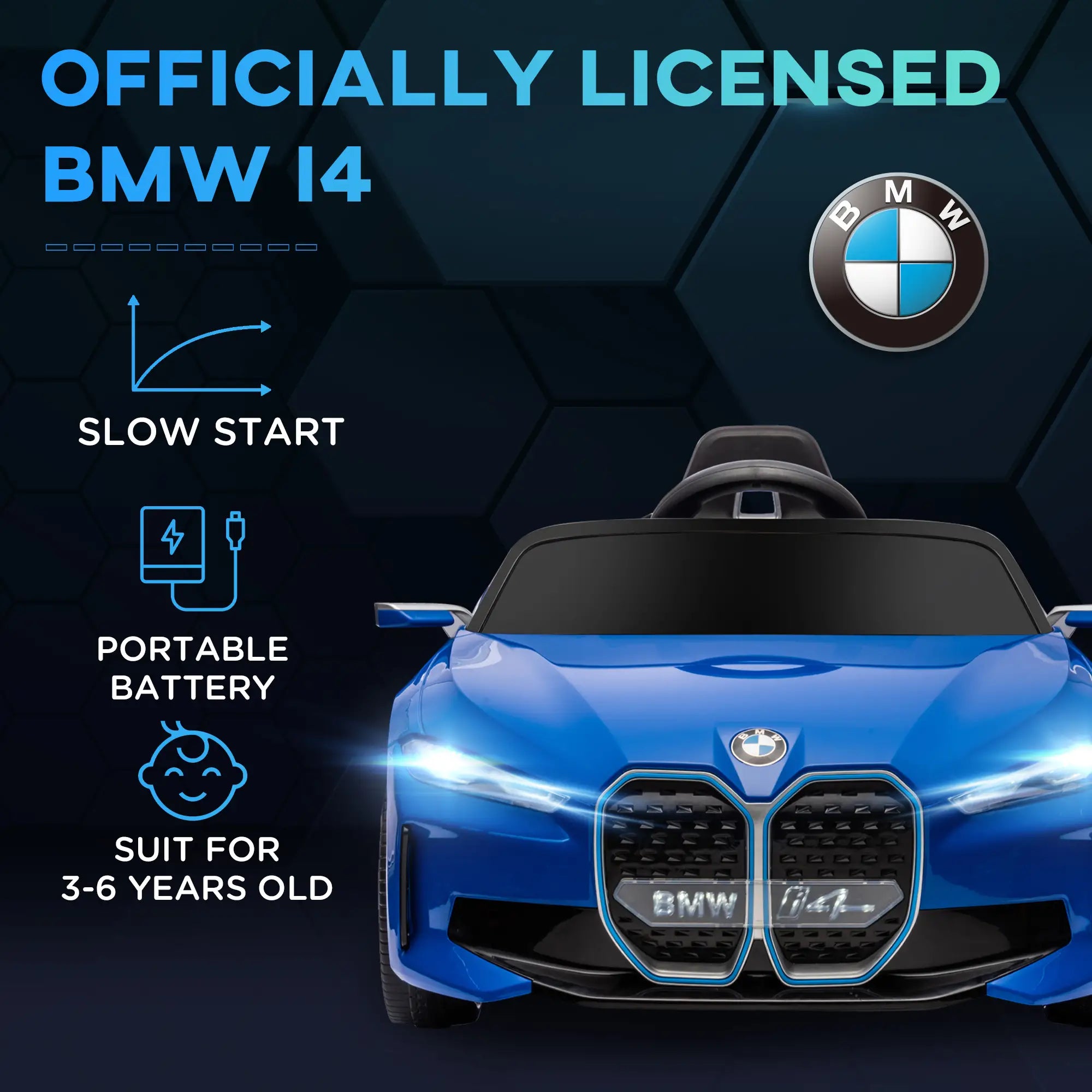 BMW i4 Licensed 12V Kids Electric Ride-On Car, Blue