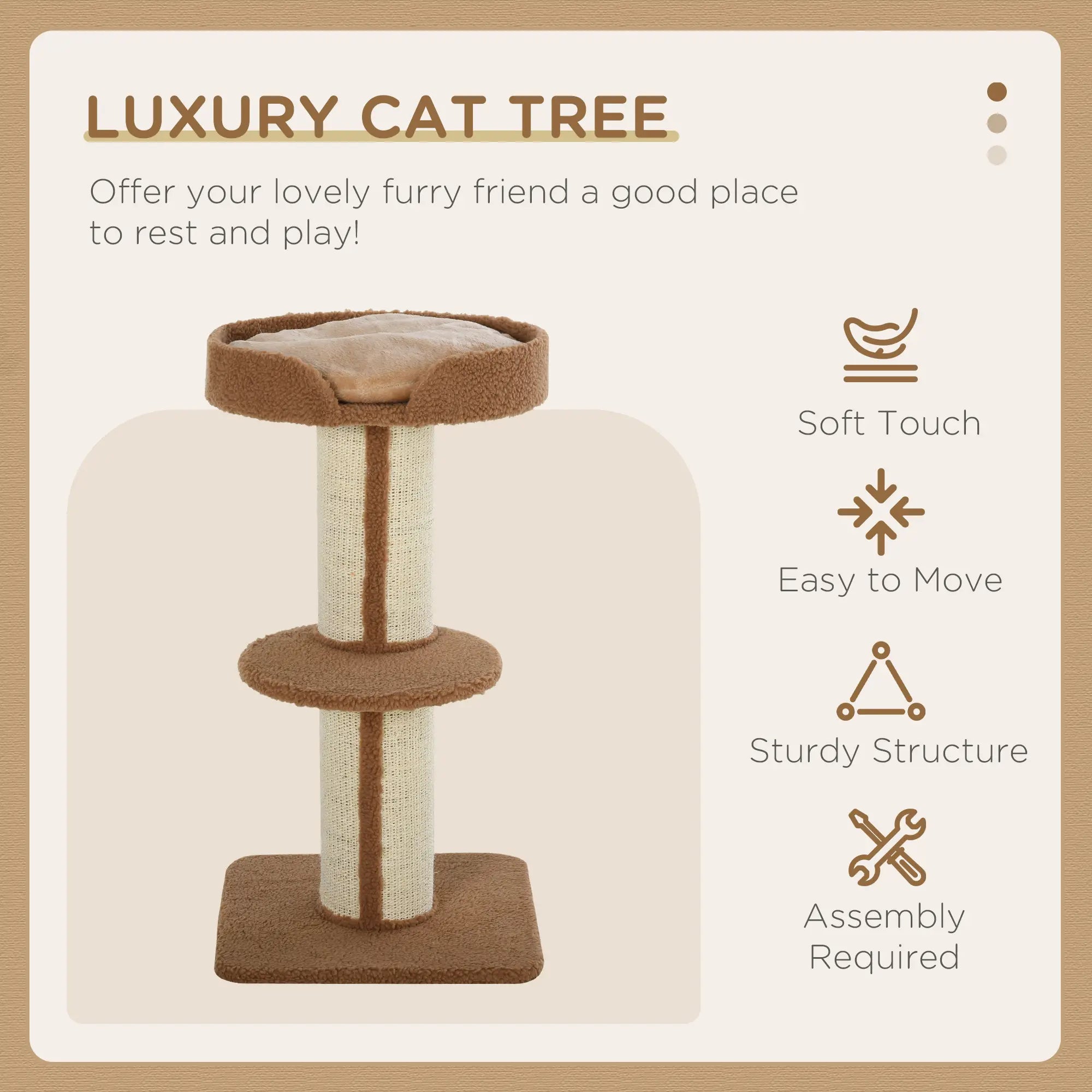 91cm Cat Tower Scratching Posts Cat Tree for Indoor Cats Kitten Activity Centre Brown