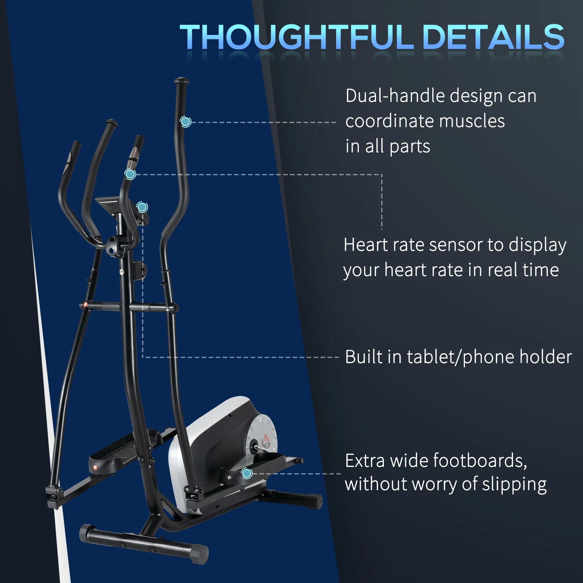 Elliptical Cross Trainer, Home Cardio Workout Machine with Eight Level Magnetic Resistance, LCD Monitor, Heart Rate Sensor, Two Wheels