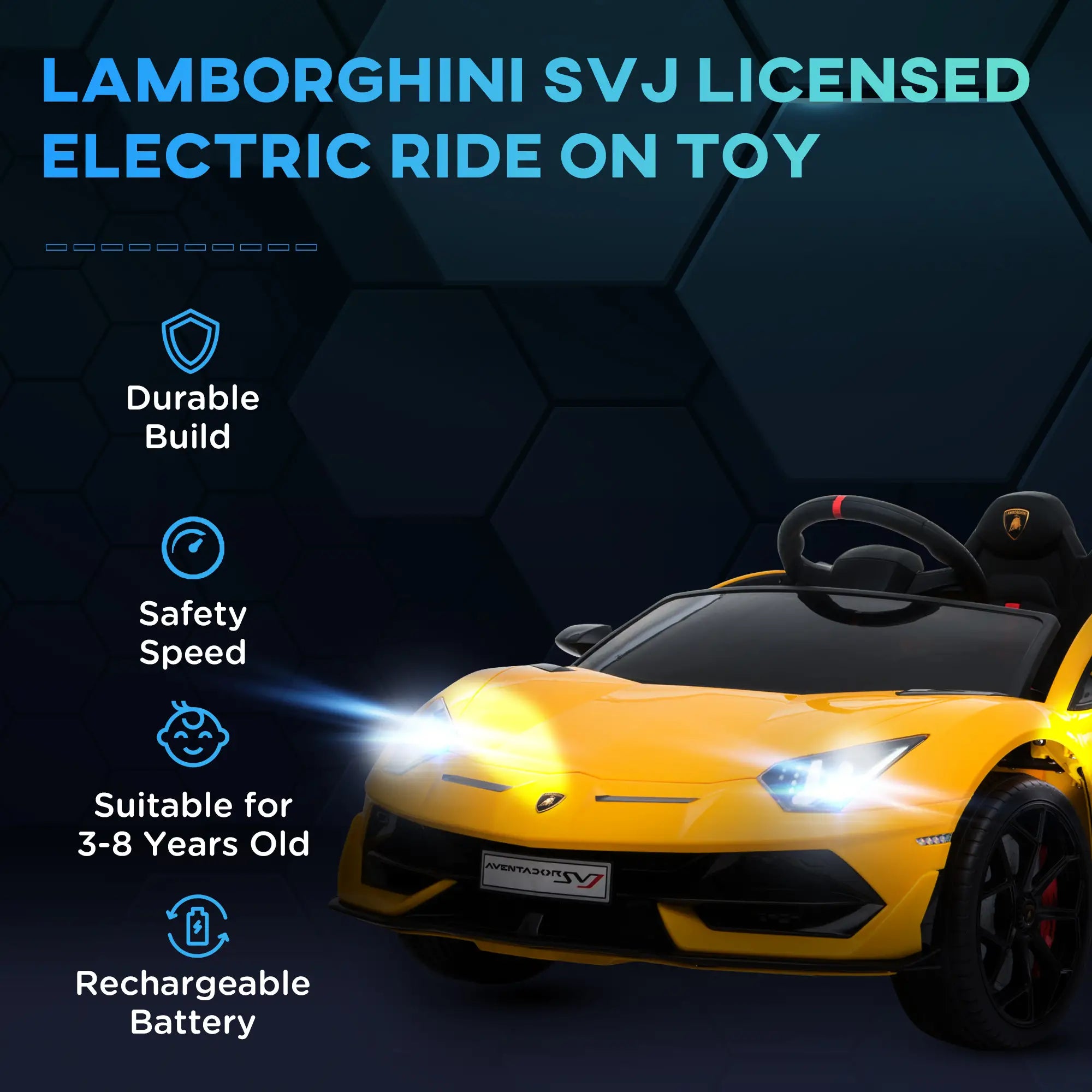 Lamborghini Aventador Licensed 12V Kids Electric Ride On Car Racing Car Toy with Parental Remote Control Battery-powered 2 Motors Music Lights for 3-8 Years Old Yellow 4.9