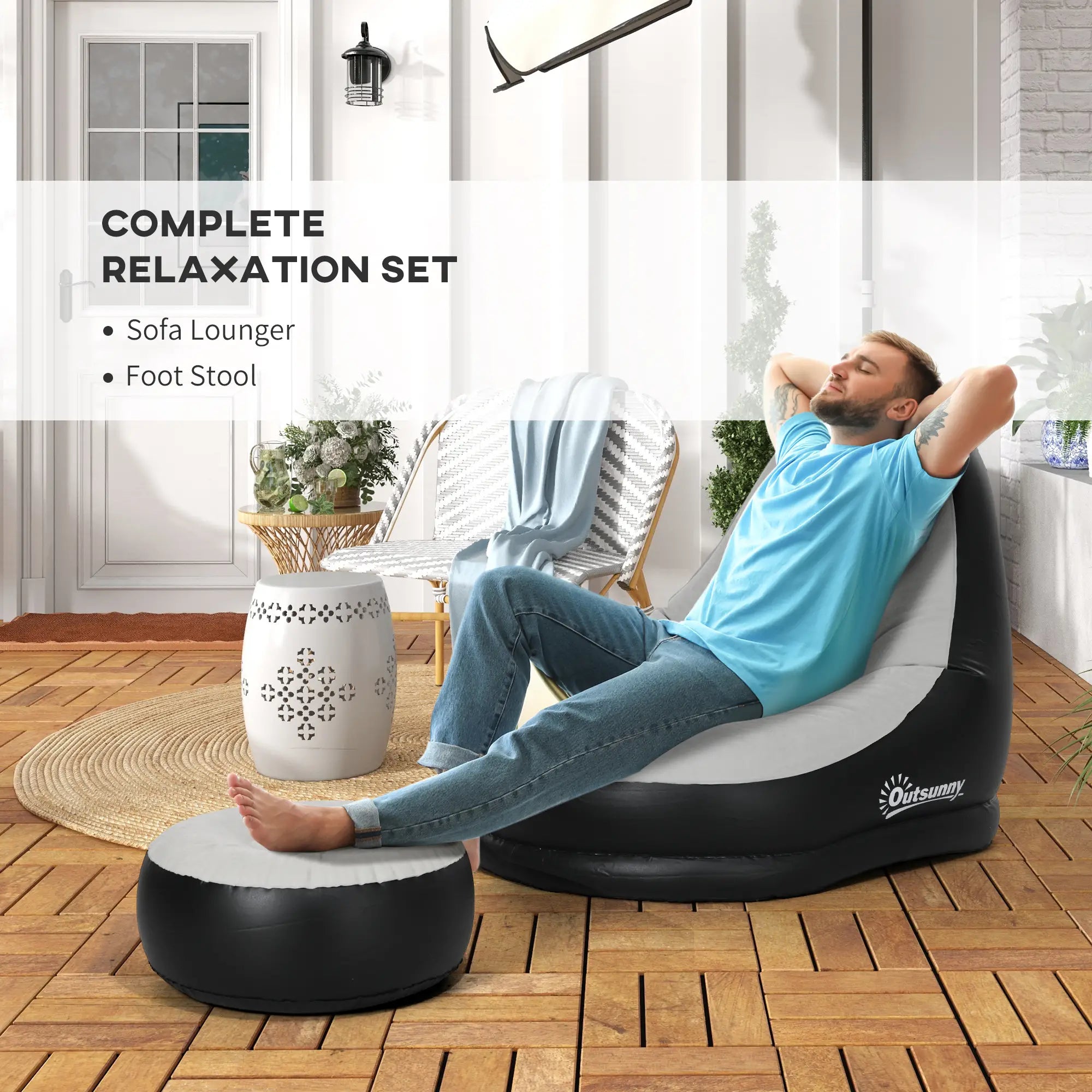 Inflatable Tub Chair and Footstool, Grey