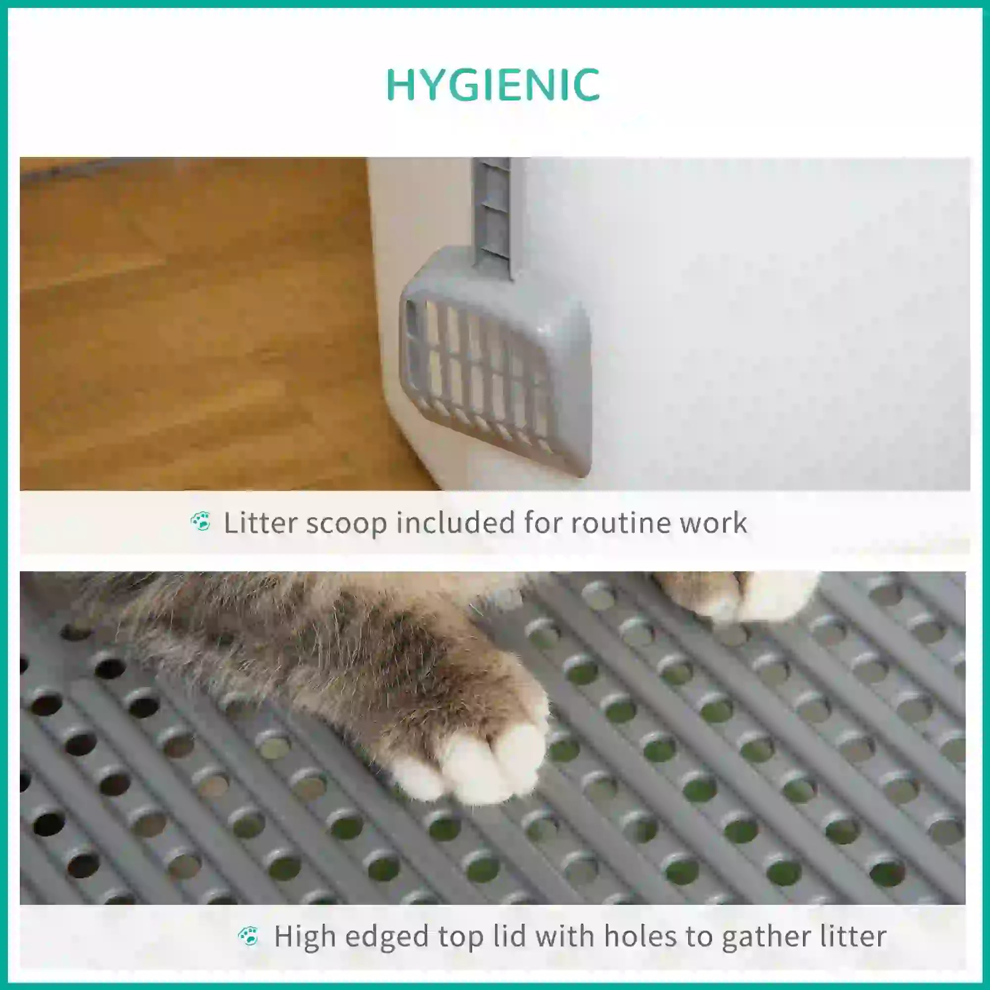 Cat Litter Box, Pet Toilet, Enclosed Kitten Pan with Front Entrance Top Exit, High Side, Scoop, White