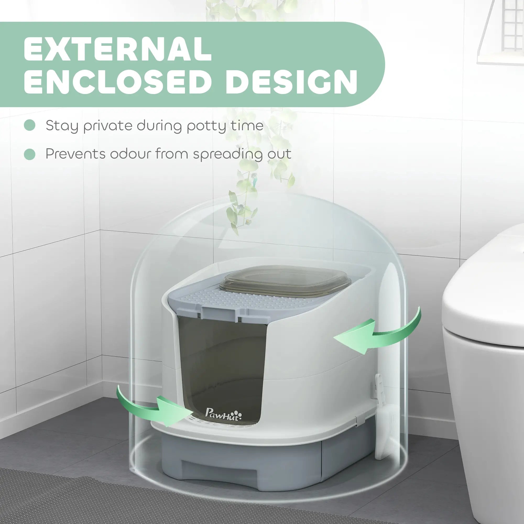 Cat Litter Box with Lid, Scoop, Deodorisation Bags, Top Entry