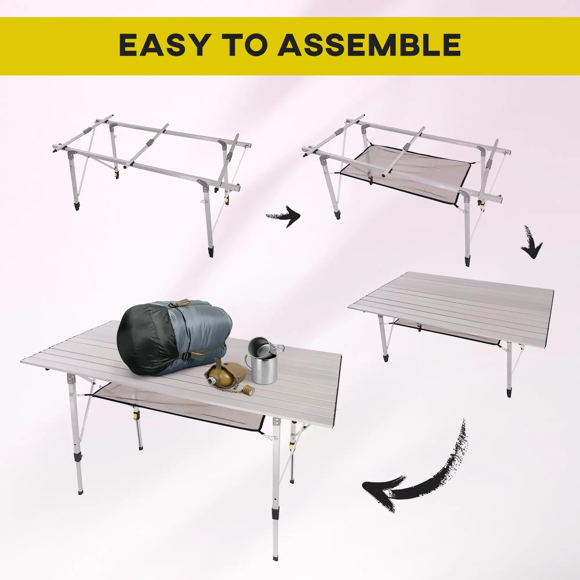 4FT Folding Aluminium Picnic Table Portable Camping BBQ Table Roll Up Top Mesh Layer Rack with Carrying Bag