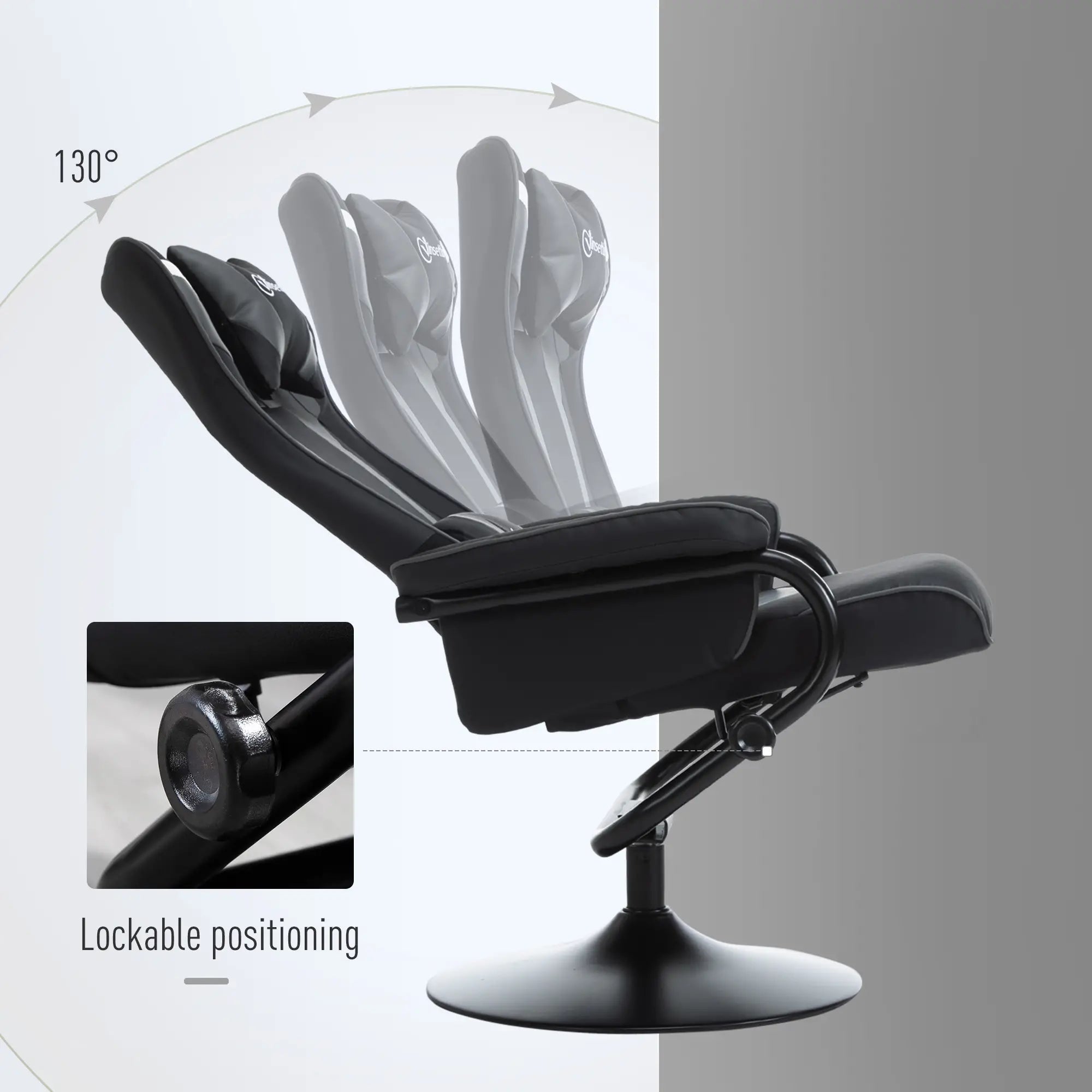 Reclining Chair and Stool Set, Recliner Chair with Headrest, Gaming Chair with Lumbar Support, Pedestal Base for Home Office, Grey Bargain Clearance Centre
