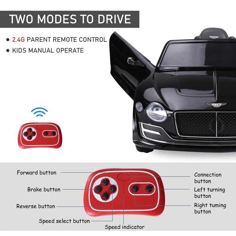 Bentley GT Licensed 12V Electric Car for Kids, Kid's Electric Ride on with Remote Control, Ride on Car with LED Lights, Music, for 3-5 Years, Black 4.8 (36)