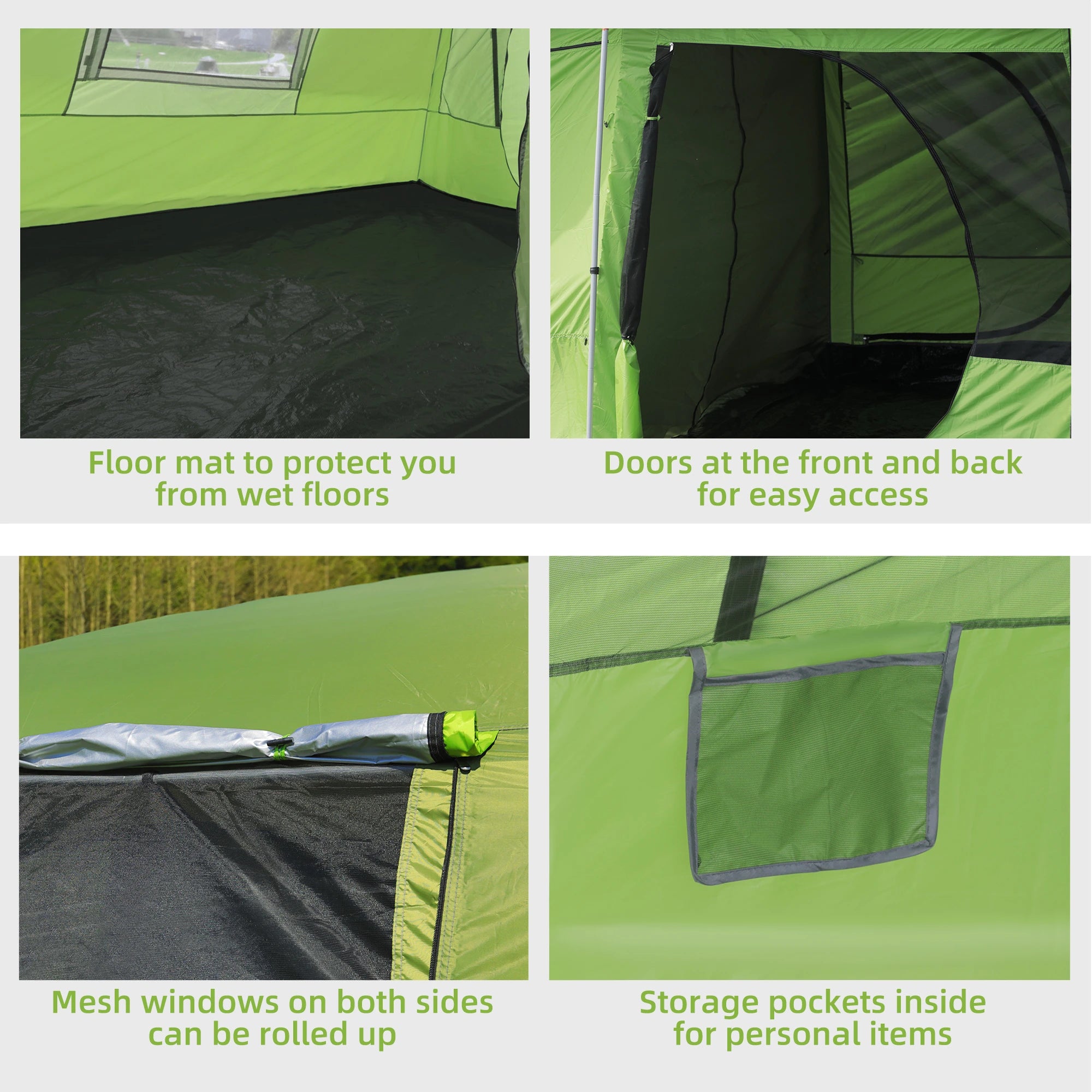 Tunnel Tent Camping Shelter w/ Porch, Two Rooms, Lamp Hook, Portable Carry Bag
