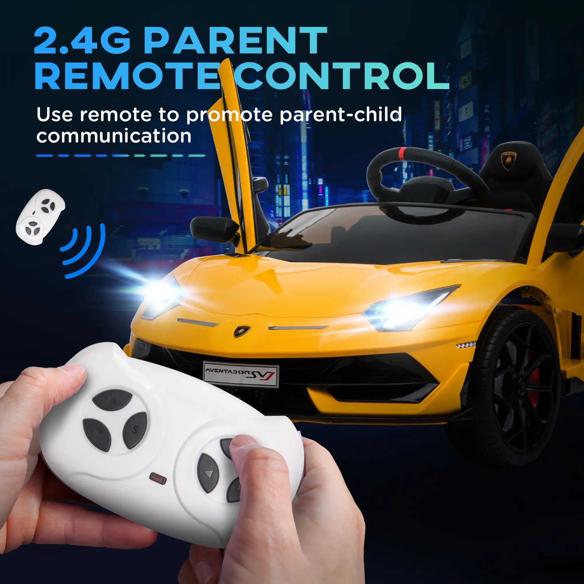 Lamborghini Aventador Licensed 12V Kids Electric Ride On Car Racing Car Toy with Parental Remote Control Battery-powered 2 Motors Music Lights for 3-8 Years Old Yellow 4.9