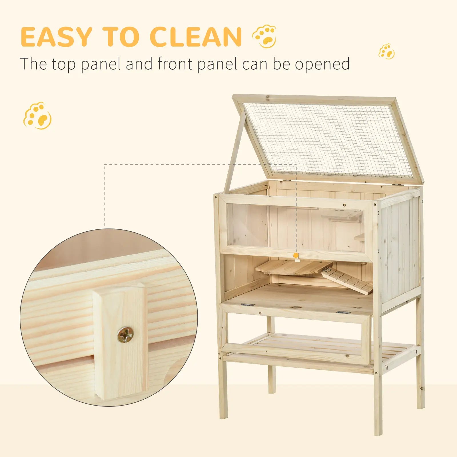Wooden Hamster Cage with Storage Shelf, Small Animal Exercise Play House with Openable Top, for Hamsters, Gerbils, 60 x 40 x 80 cm - Natural