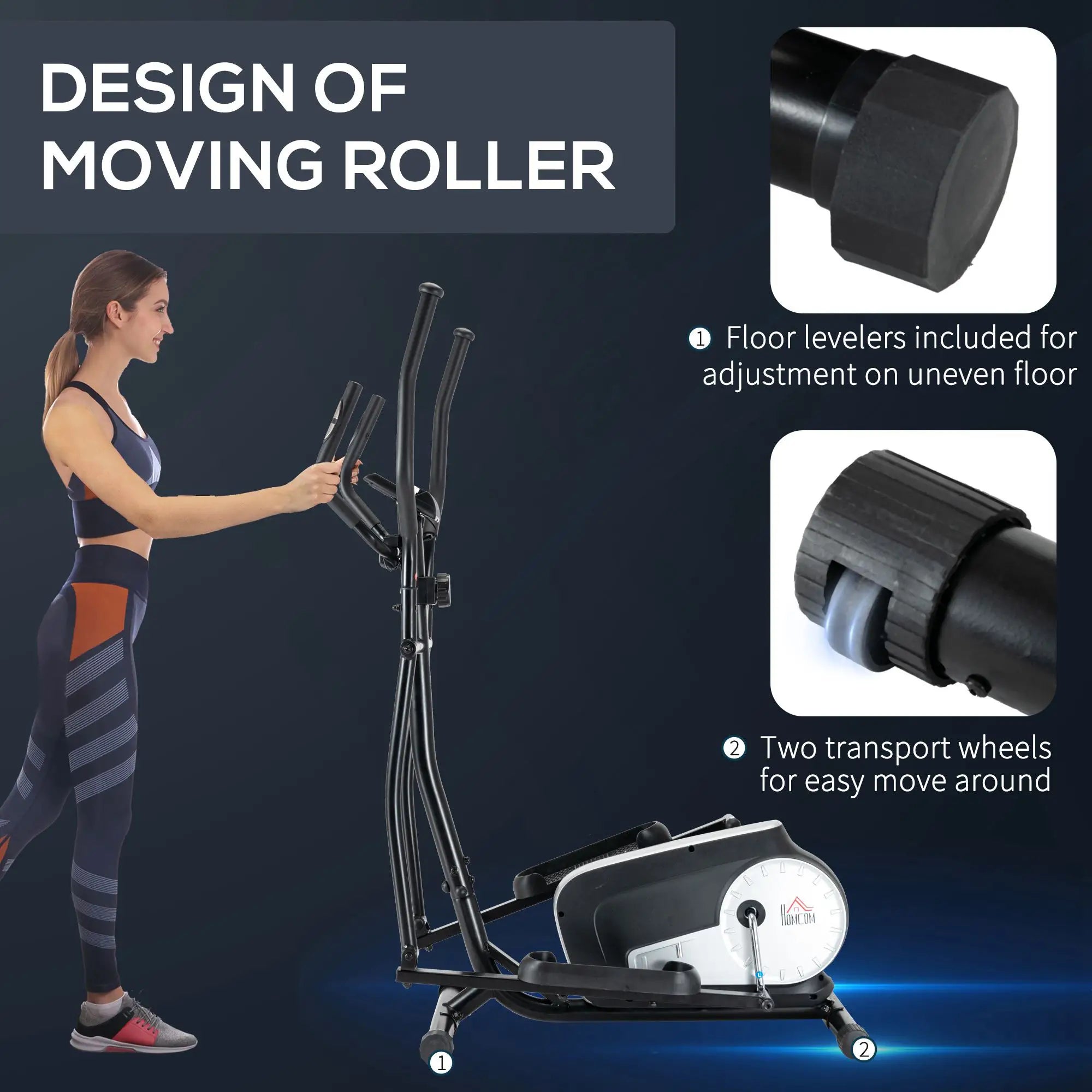 Elliptical Cross Trainer, Home Cardio Workout Machine with Eight Level Magnetic Resistance, LCD Monitor, Heart Rate Sensor, Two Wheels