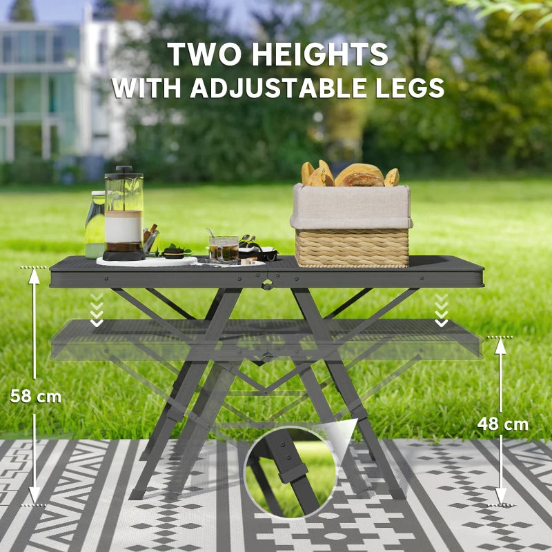 3 ft Folding Camping Table w/ Adjustable Heights, Portable Lightweight Outdoor Folding Picnic Table with Metal Mesh Desktop & Aluminium Legs for Picnic, Garden, Party, Black