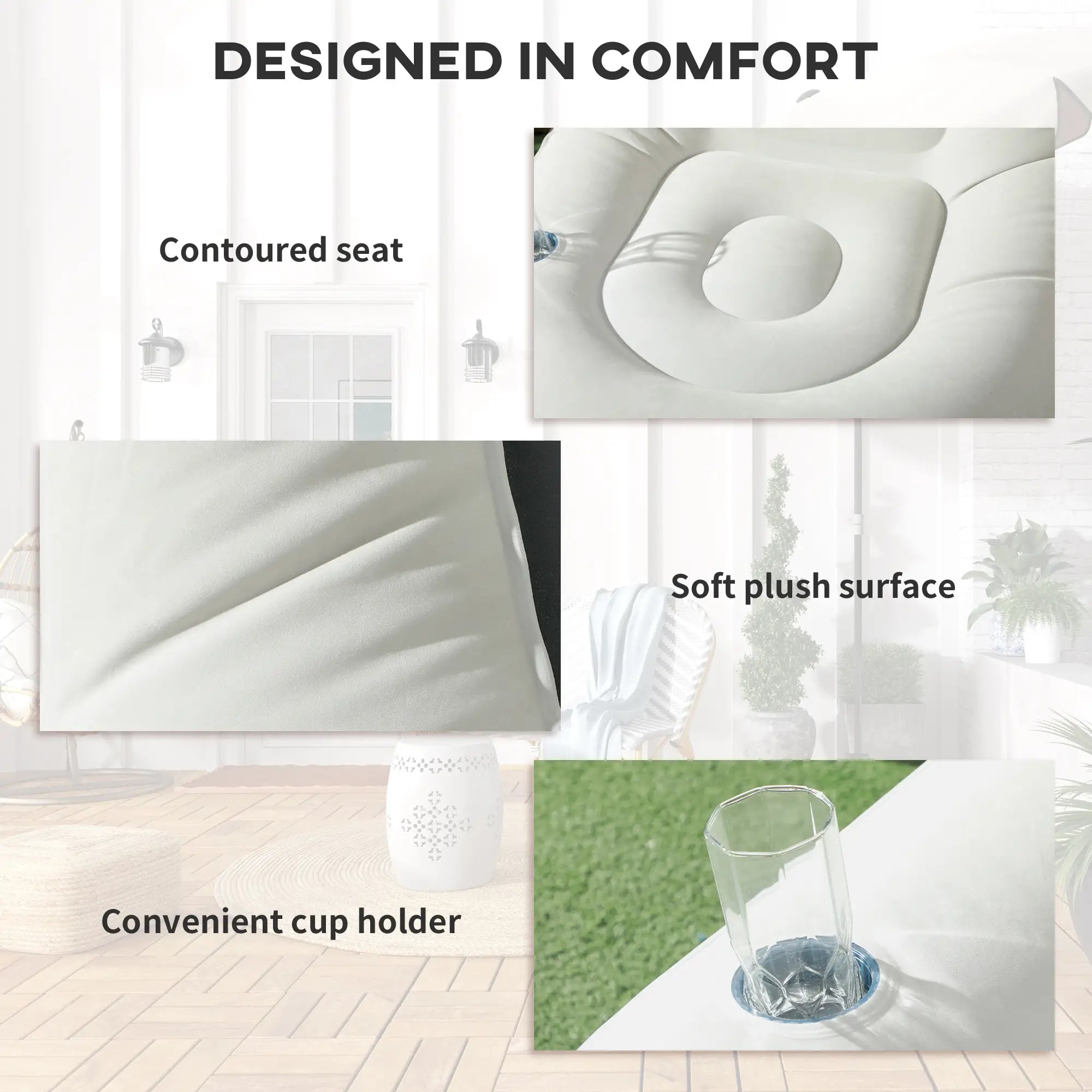Inflatable Tub Chair and Footstool, Grey