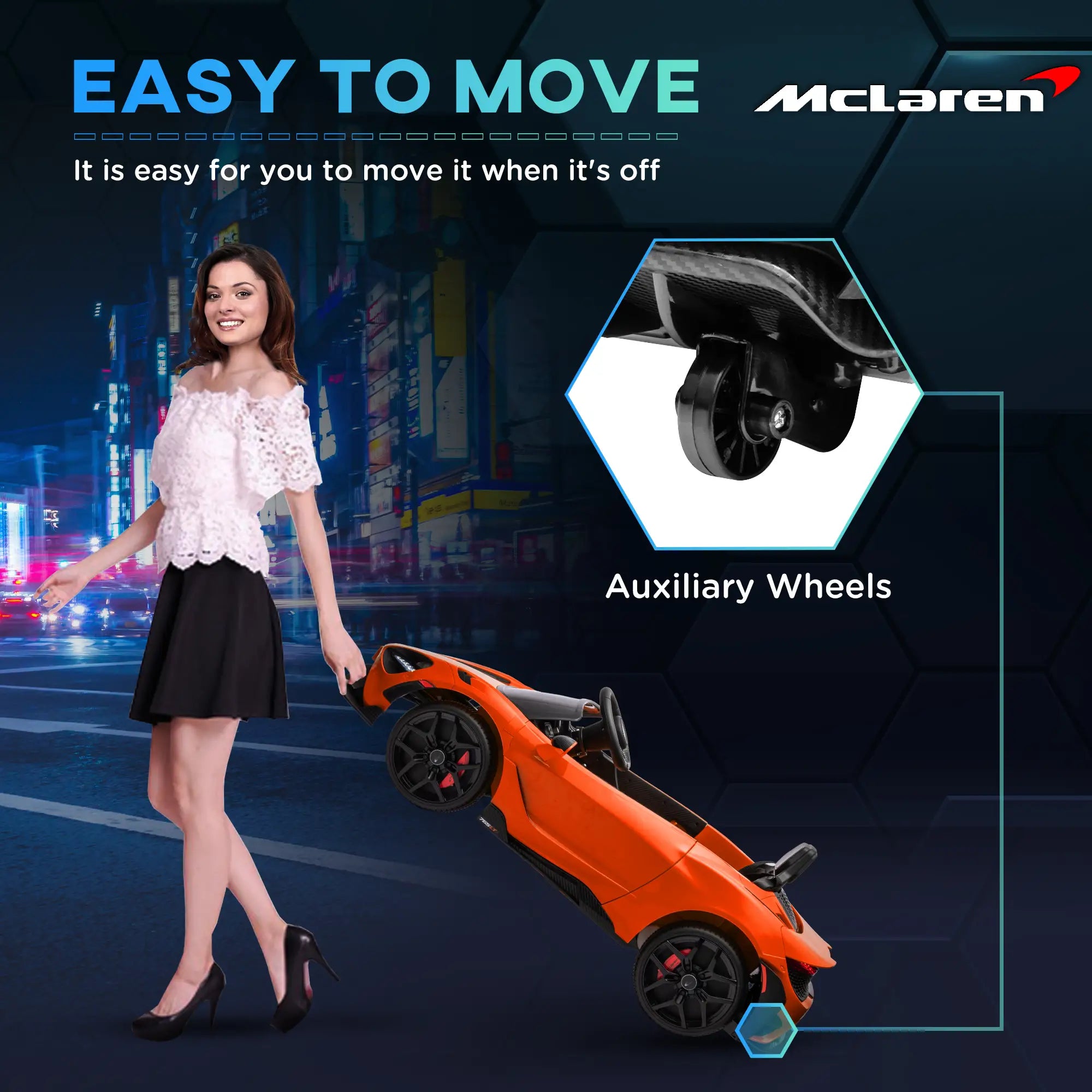 McLaren 765LT Licensed 12V Kids Electric Ride on Car with Butterfly Doors, Remote Control, Transport Wheels, Orange