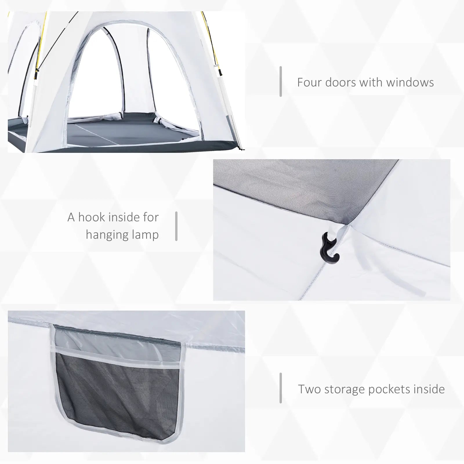 4 Person Automatic Camping Tent, Outdoor Pop Up Tent, Portable Backpacking Dome Shelter, Light Grey
