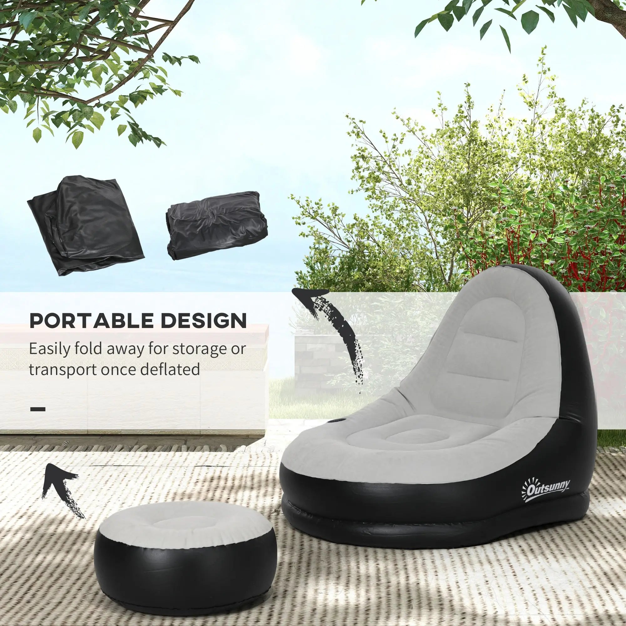 Inflatable Tub Chair and Footstool, Grey