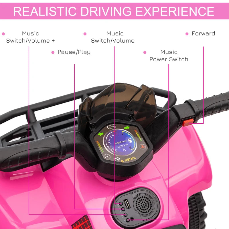 6V Kids Electric Ride on Car Toddlers Quad Bike All Terrain Vehicle Toy With Music for 18-36 months Pink