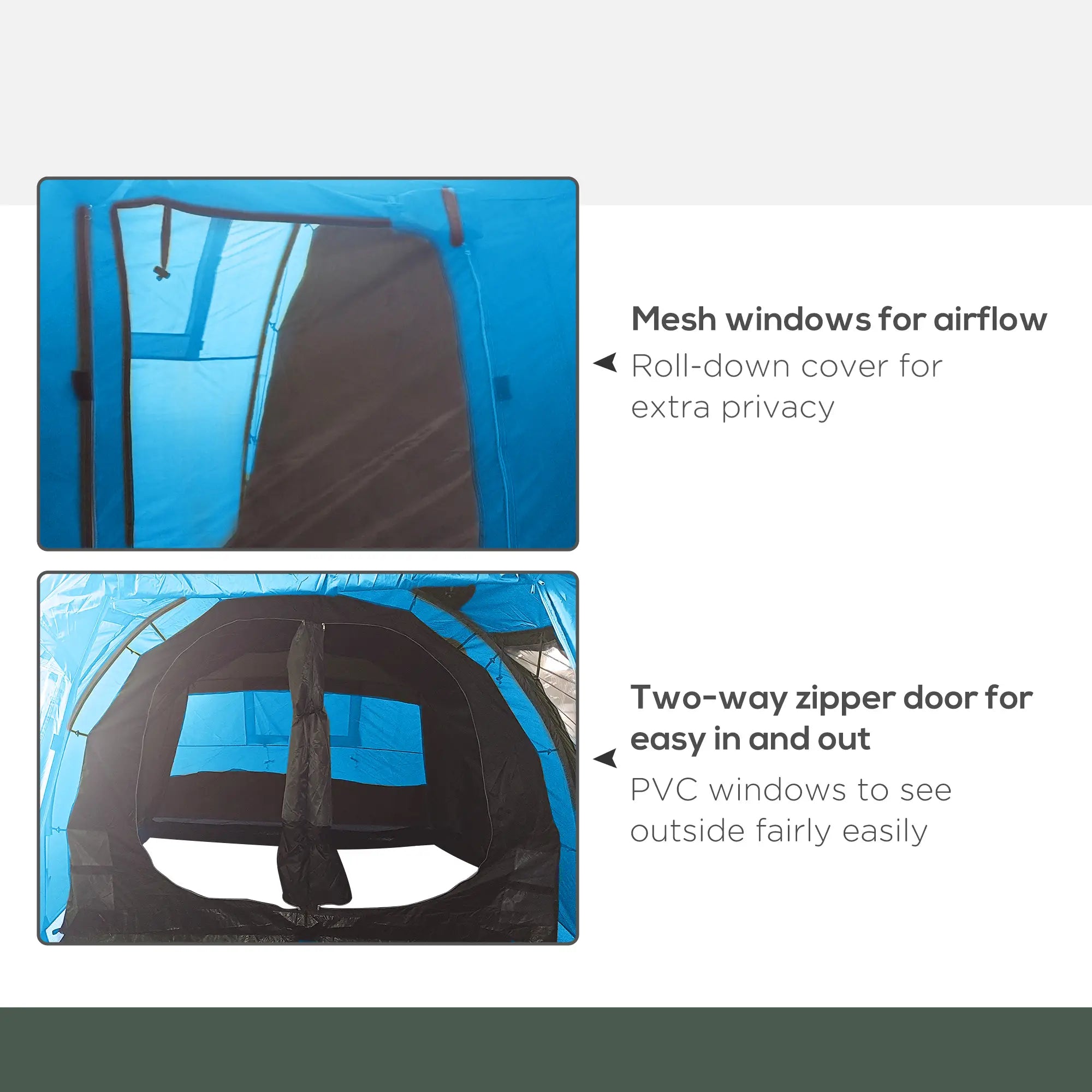 3-4 Man Tunnel Tent, Two Room Camping Tent with Windows, Portable Carry Bag, for Fishing, Hiking, Sports, Festival - Blue