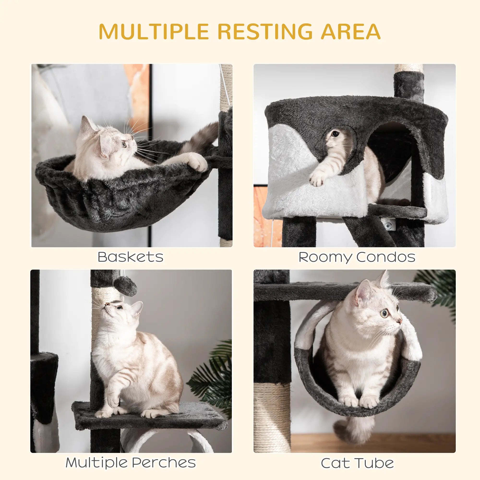 Floor-to-Ceiling Cat Tree for Indoor Cats, 240-260cm Adjustable Cat Tree - White Bargain Clearance Centre