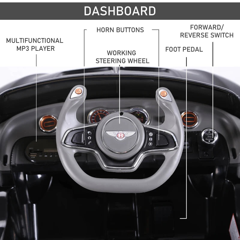 Bentley GT Licensed 12V Electric Car for Kids, Kid's Electric Ride on with Remote Control, Ride on Car with LED Lights, Music, for 3-5 Years, Black 4.8 (36)