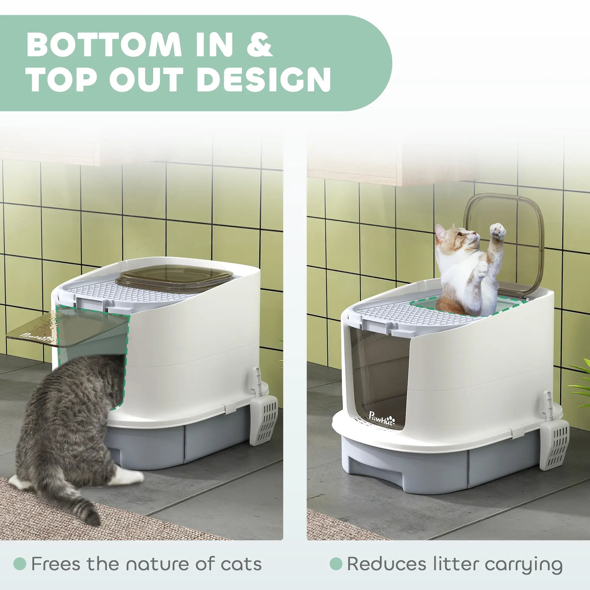 Cat Litter Box with Lid, Scoop, Deodorisation Bags, Top Entry