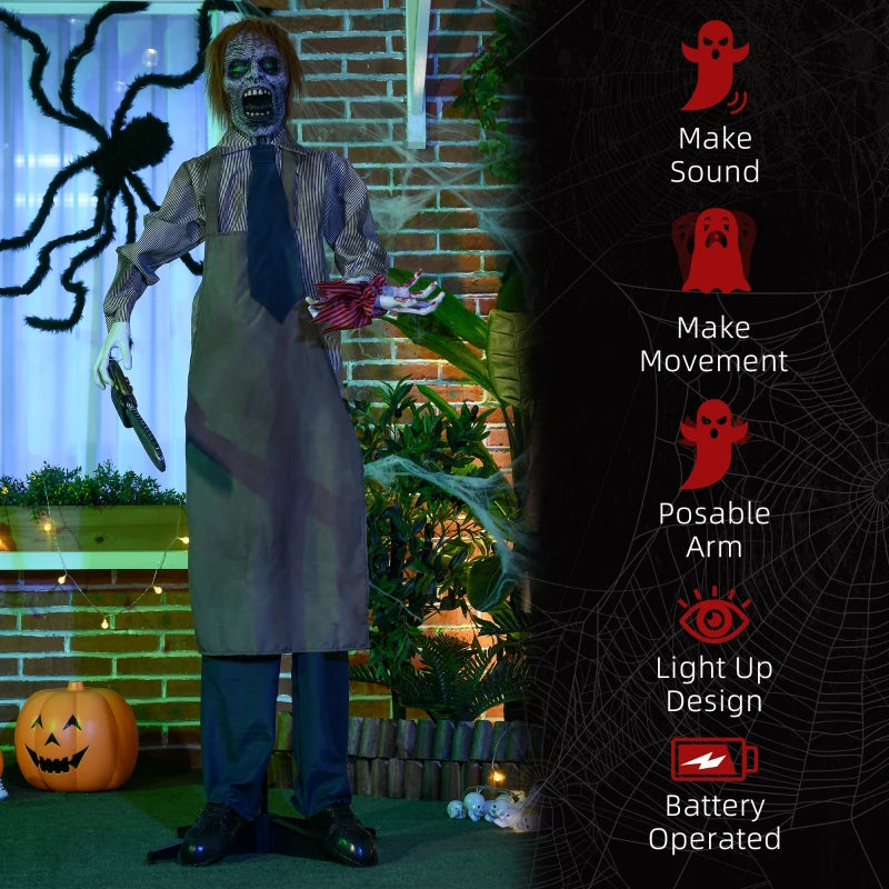 5.5ft Life Size Halloween Animatronic Standing Chainsaw Killer, with Light Up Eyes, Sound Activated Moving Body, Scary Halloween Decorations, Battery Operated, Indoor Party Props