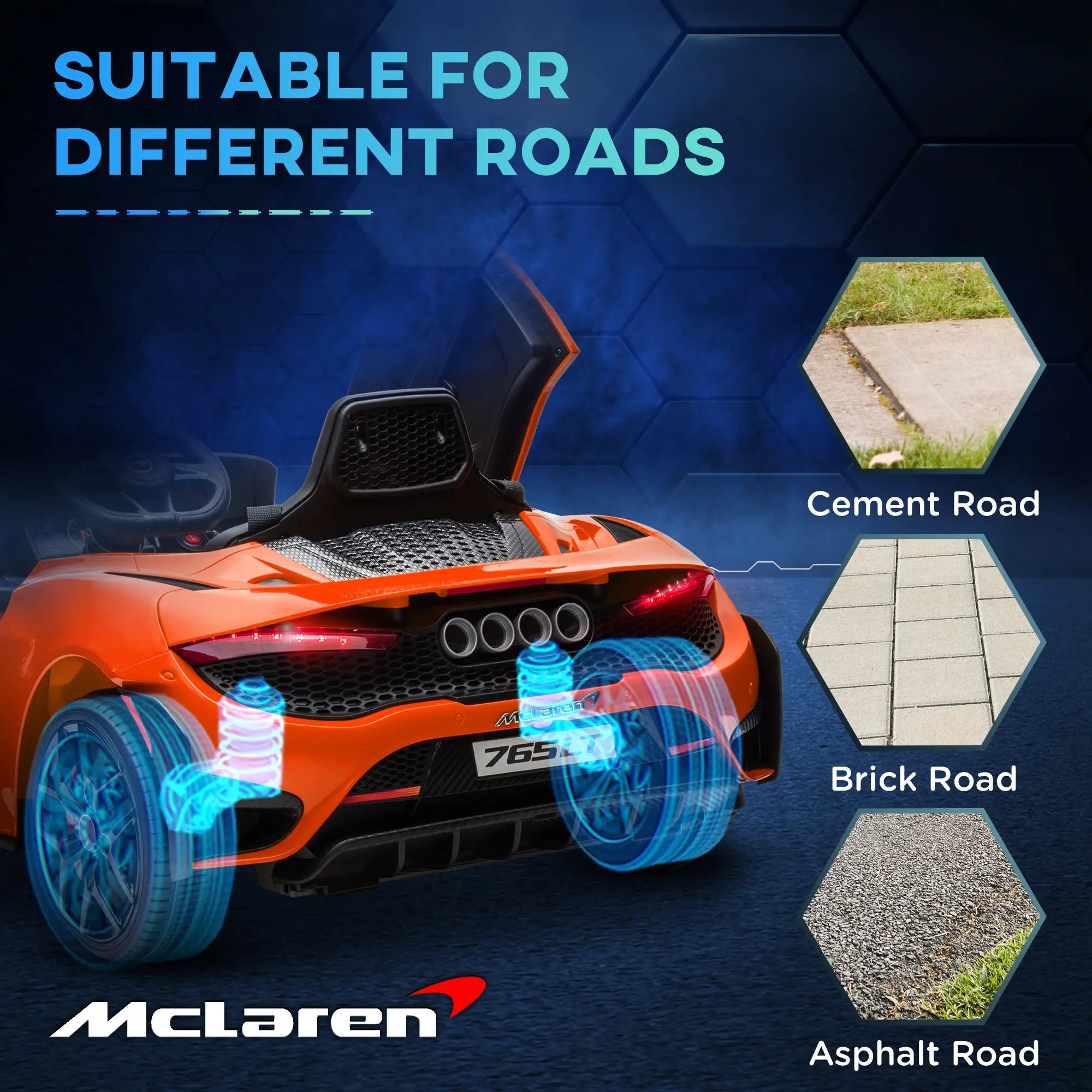 McLaren 765LT Licensed 12V Kids Electric Ride on Car with Butterfly Doors, Remote Control, Transport Wheels, Orange