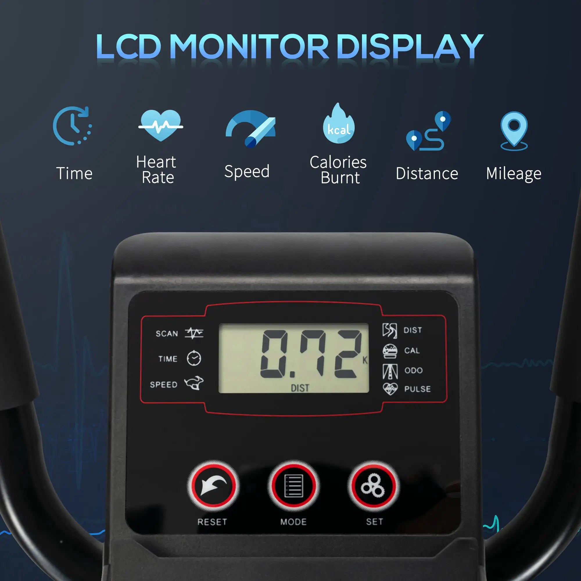 Elliptical Cross Trainer, Home Cardio Workout Machine with Eight Level Magnetic Resistance, LCD Monitor, Heart Rate Sensor, Two Wheels