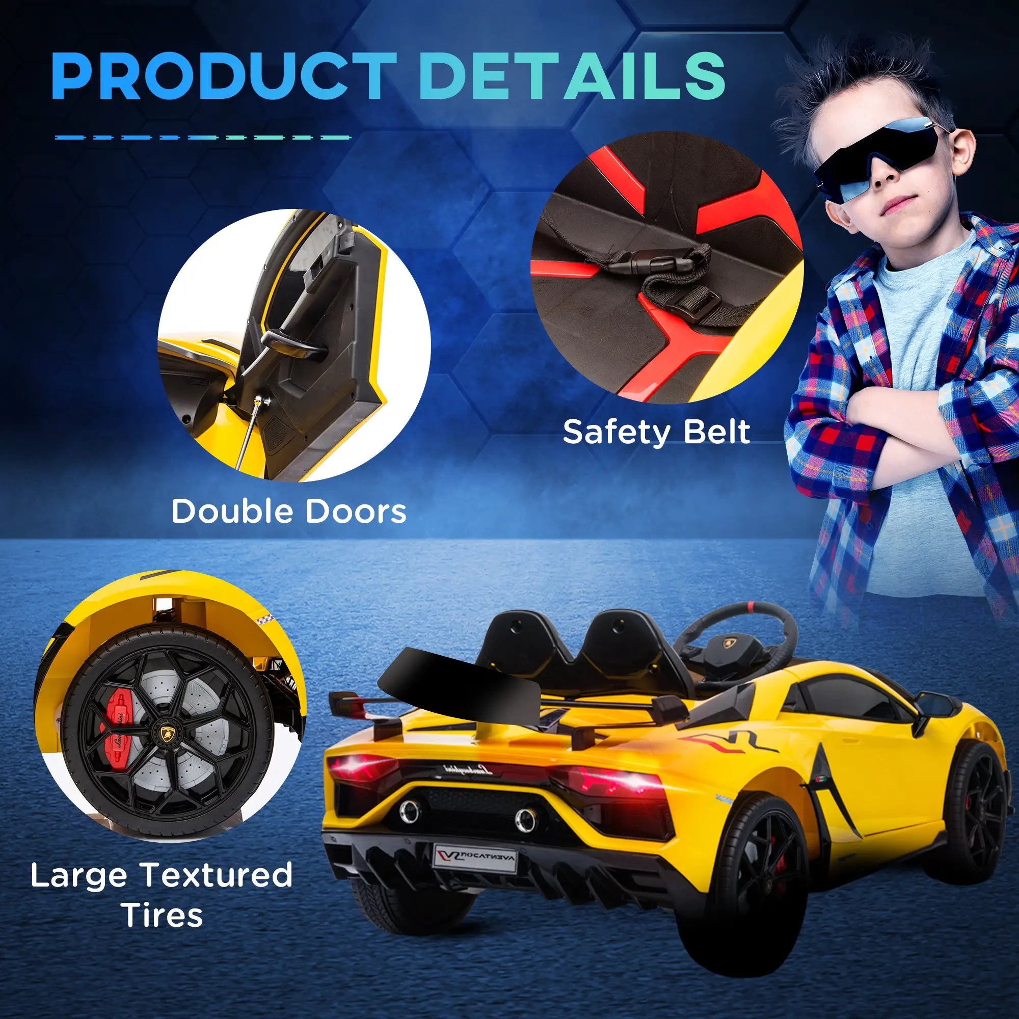Lamborghini Aventador Licensed 12V Kids Electric Ride On Car Racing Car Toy with Parental Remote Control Battery-powered 2 Motors Music Lights for 3-8 Years Old Yellow 4.9