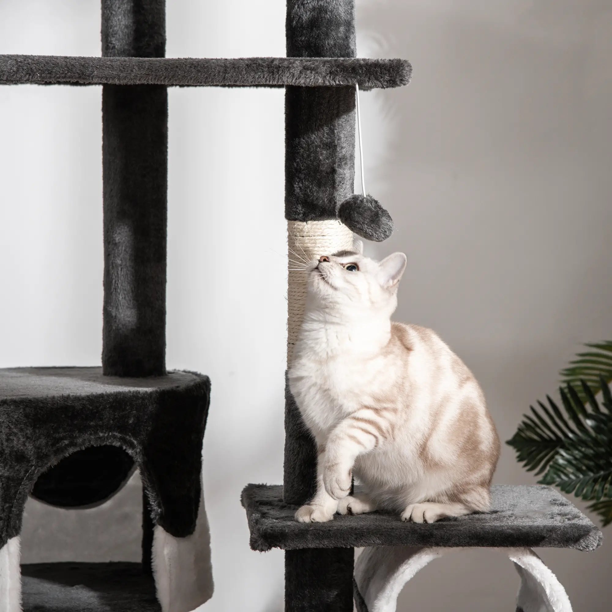 Floor-to-Ceiling Cat Tree for Indoor Cats, 240-260cm Adjustable Cat Tree - White Bargain Clearance Centre