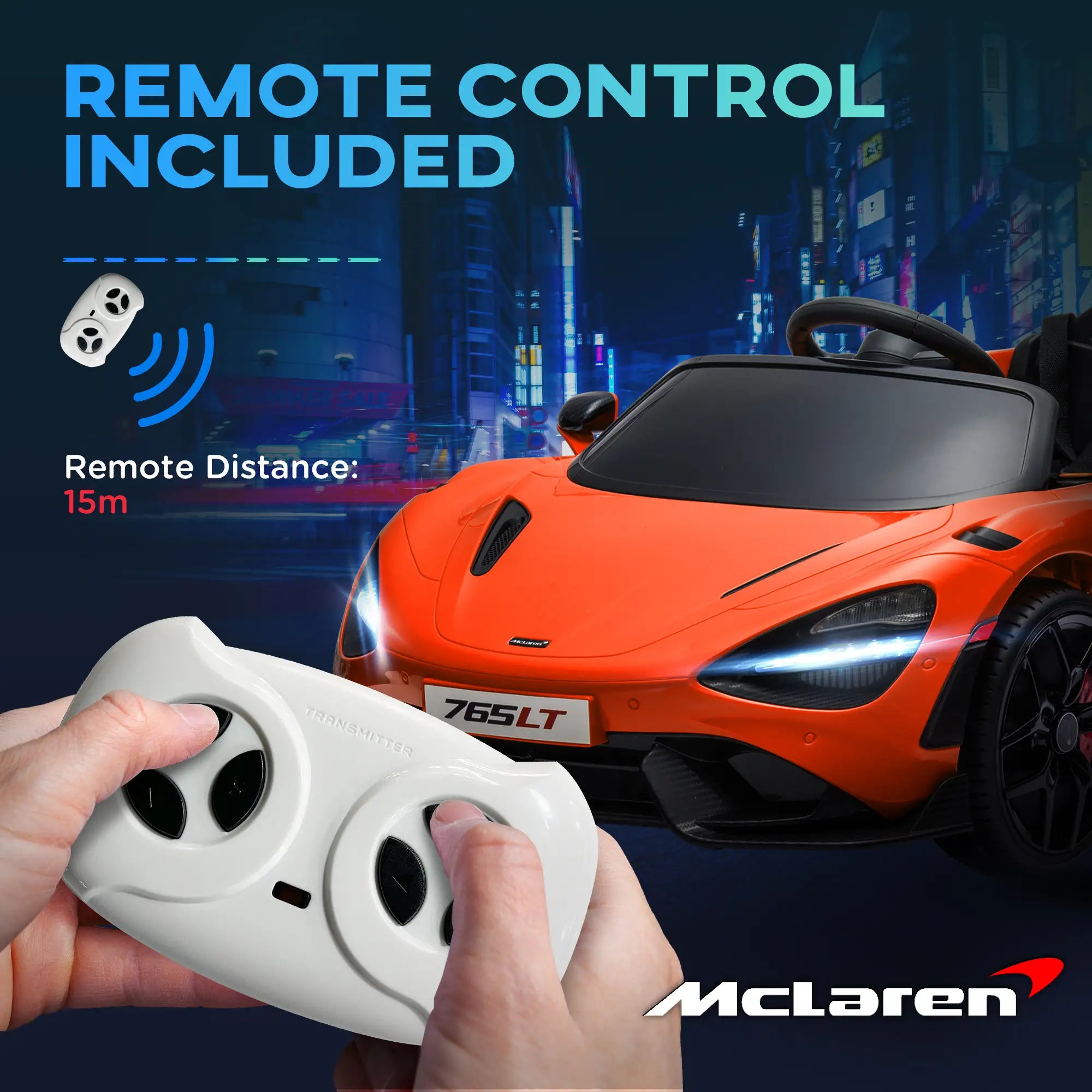 McLaren 765LT Licensed 12V Kids Electric Ride on Car with Butterfly Doors, Remote Control, Transport Wheels, Orange