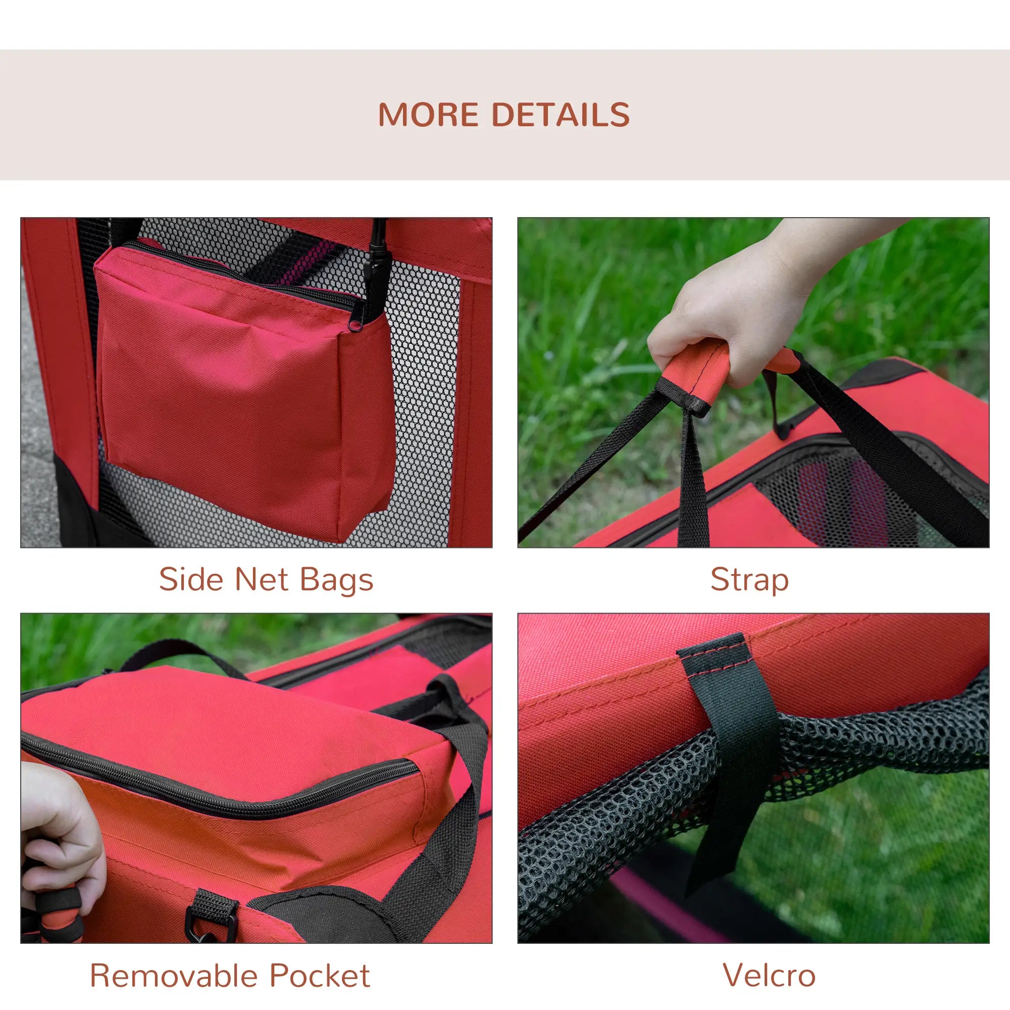 Foldable Pet Carrier for Small and Miniature Dogs, Portable Cat Carrier Soft Side Pet Travel Crate with Removable Mat, Storage Bags, Breathable Mesh Window 60 x 42 x 42cm - Red