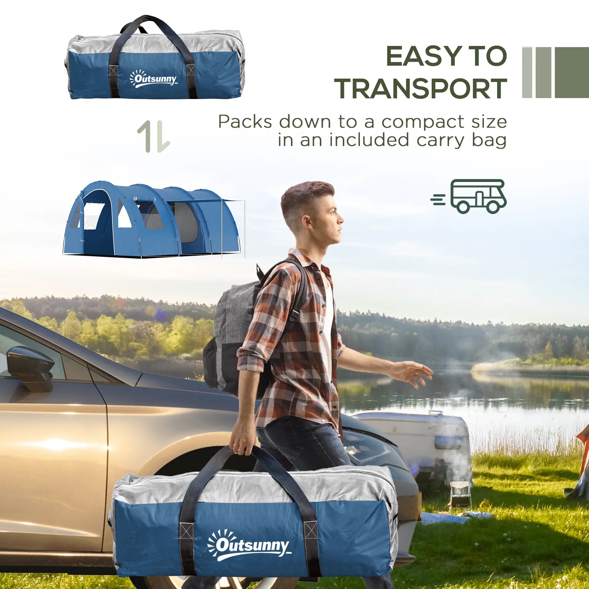 5-6 Man Camping Tent with 2 Room, Floor and Carry Bag - Blue