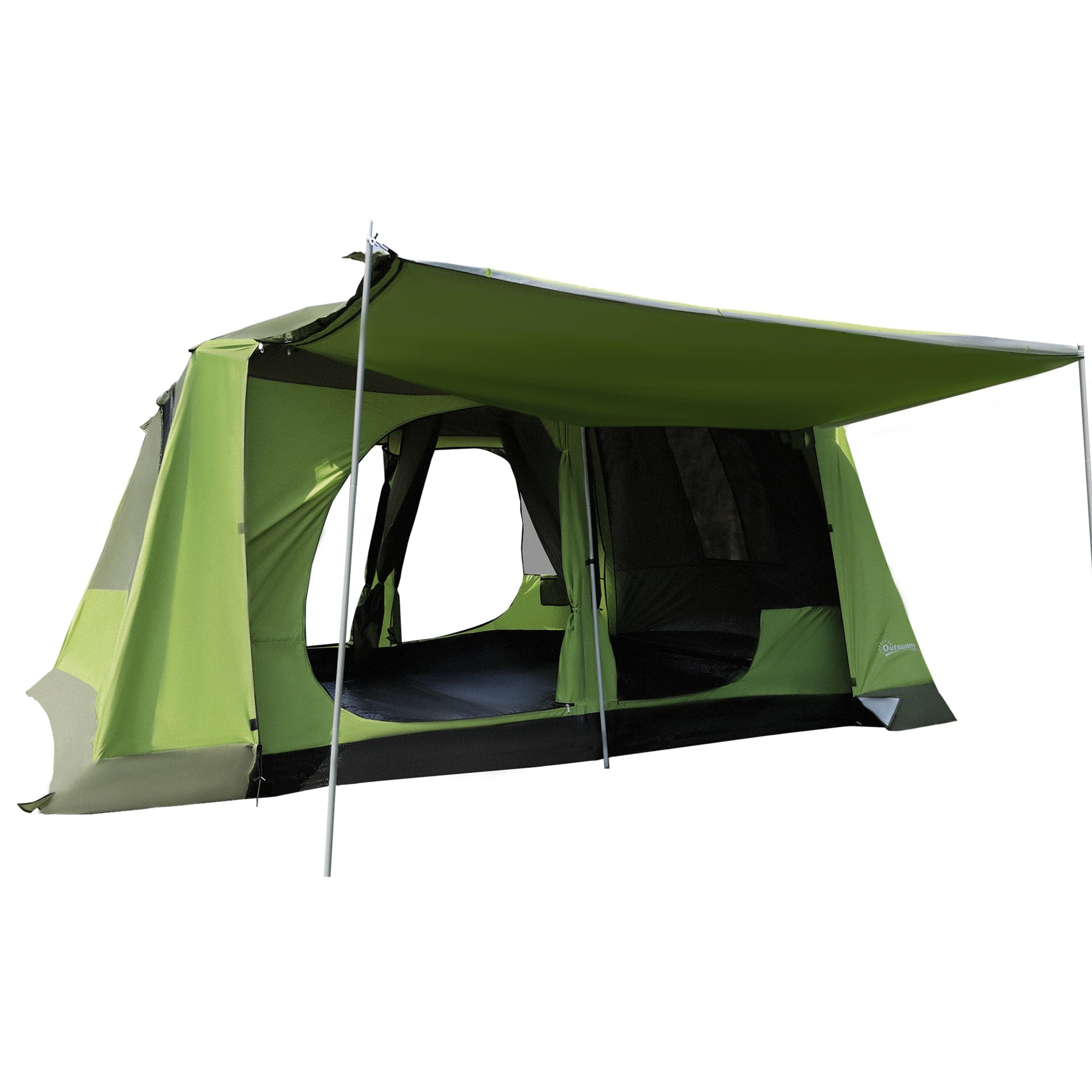 Tunnel Tent Camping Shelter w/ Porch, Two Rooms, Lamp Hook, Portable Carry Bag