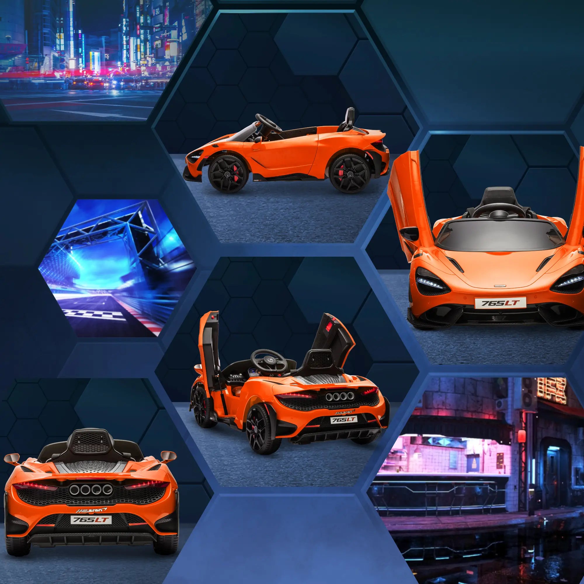 McLaren 765LT Licensed 12V Kids Electric Ride on Car with Butterfly Doors, Remote Control, Transport Wheels, Orange