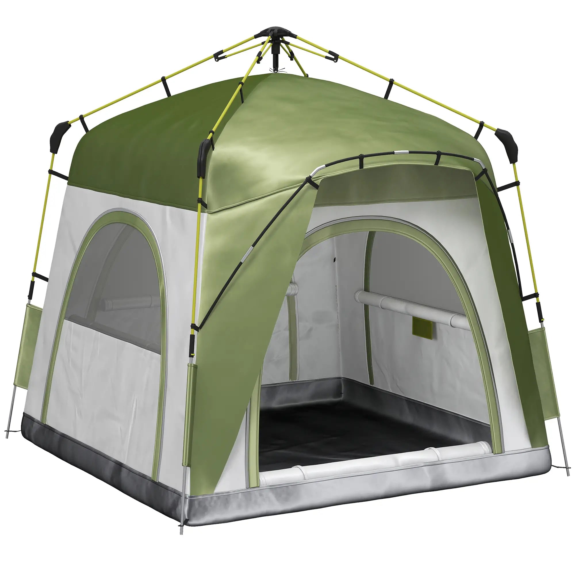 Instant Pop Up Camping Tent, 4 Man Dome Tent with 4 Doors, Sewn-in Groundsheet, Carry Bag and Top Hook for Fishing Hiking Festival, Green